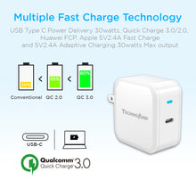 Load image into Gallery viewer, Technoamp WC30PD 1 Port USB Type C Power Delivery 30 watts Quick Charge 3.0 Huawei FCP