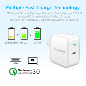 Technoamp WC30PD 1 Port USB Type C Power Delivery 30 watts Quick Charge 3.0 Huawei FCP