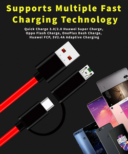 Technoamp 2 In 1 Micro Type C VOOC DASH, Huawei Super Charge, Quick Charge 3.0 Compatible Cable 25cm