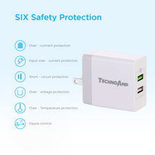 Load image into Gallery viewer, TechnoAmp WC2QC3  2 port Quick charge 3.0huawei fcp and 5v2.4a adaptive charging wall charger