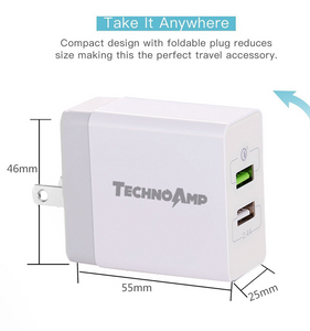 TechnoAmp WC2QC3  2 port Quick charge 3.0huawei fcp and 5v2.4a adaptive charging wall charger