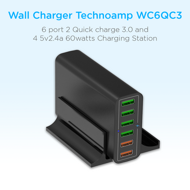 Technoamp WC6QC3 6 port 2 Quick charge 3.0 and 4 5v2.4a 60watts Charging Station