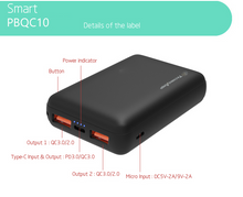 Load image into Gallery viewer, Technoamp 10000mAh PDQC10 PowerBank Quick Charge 3.0 USB C PD 3.0 18w Power Delivery power bank