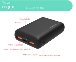 Technoamp 10000mAh PDQC10 PowerBank Quick Charge 3.0 USB C PD 3.0 18w Power Delivery power bank