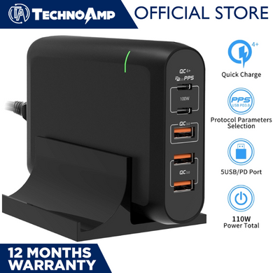 Technoamp 100W 2x USB C PD3.0 PPS 100W Quick Charge 4.0 & 3 Port Quick Charge 3.0 WCTC100